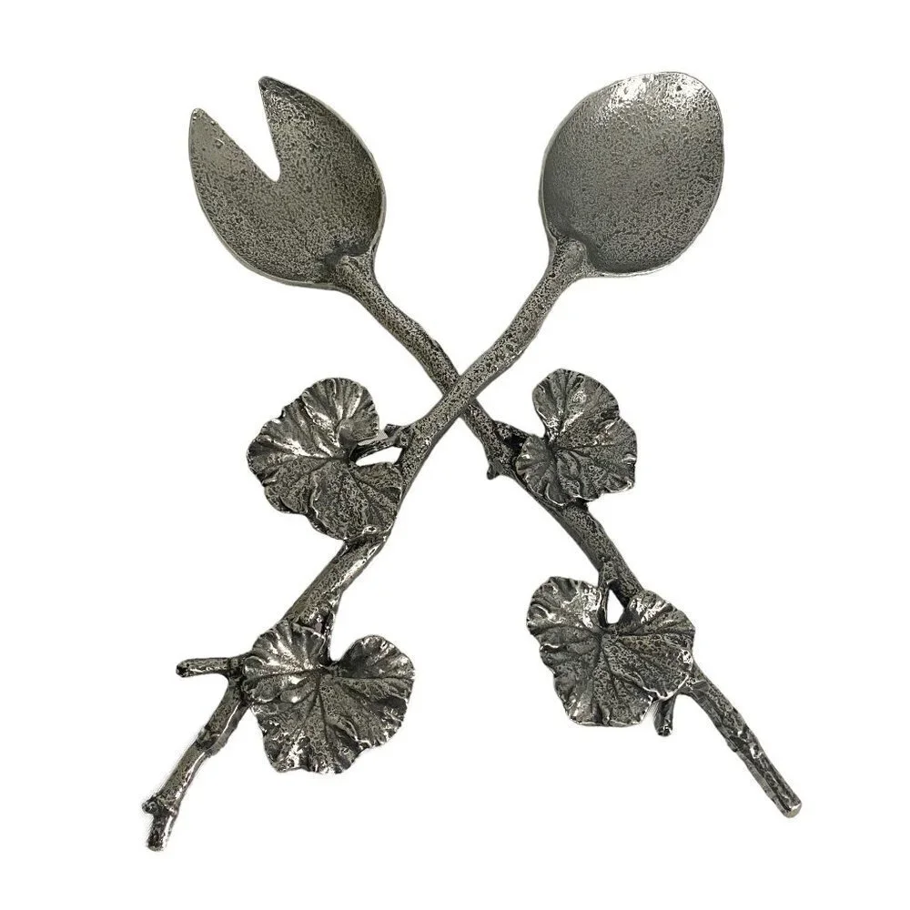Geranium Leaf Salad Servers Metalware Twig Handles